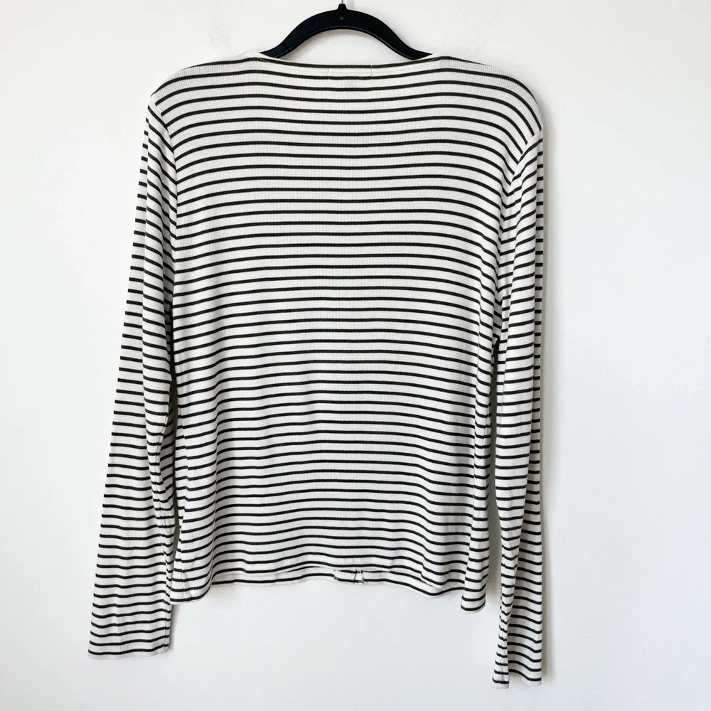 J.Crew Fine Rib Knit Cardigan Cream Green Stripe Womens XXL Cotton Modal